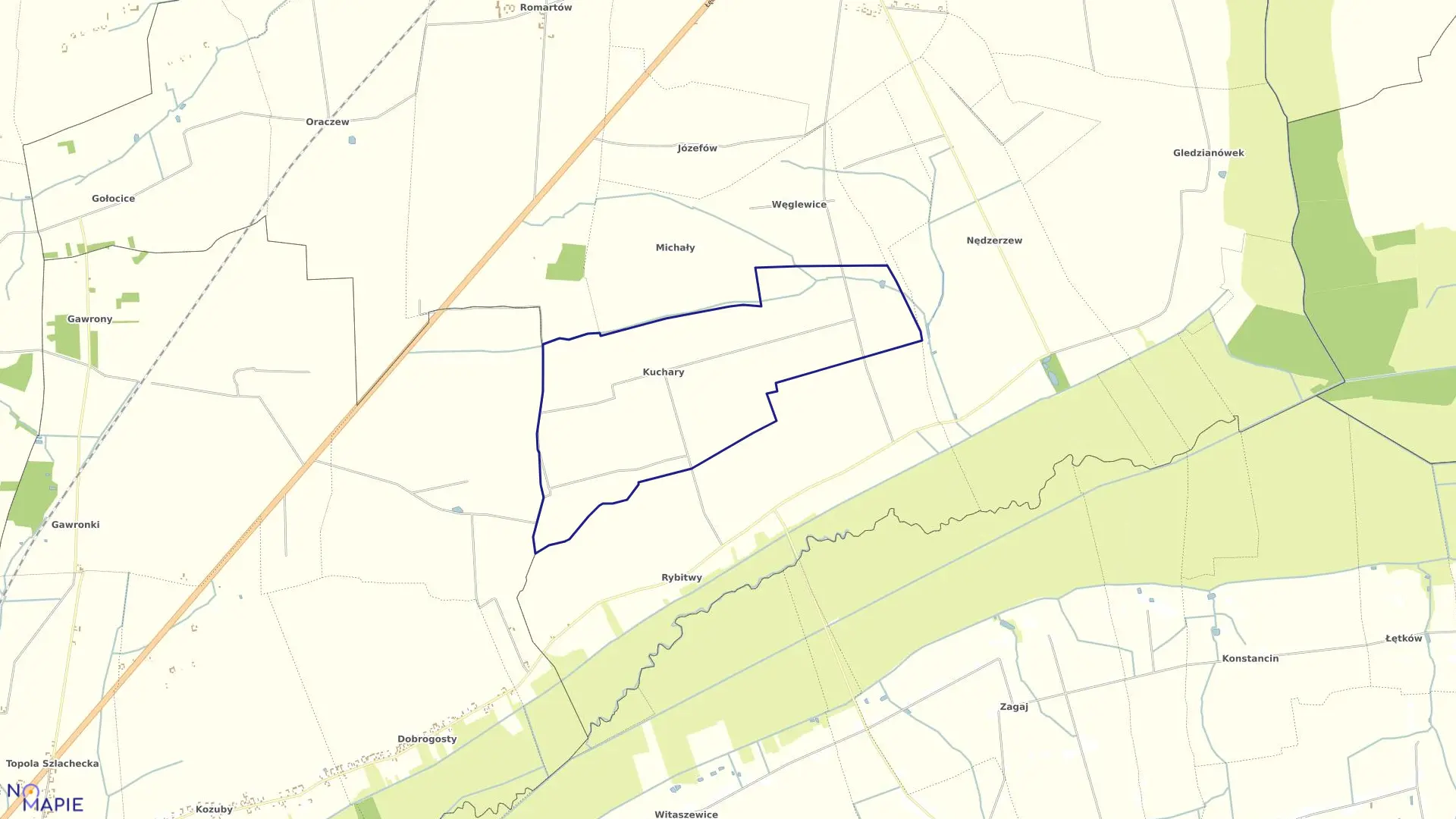 Mapa obrębu KUCHARY w gminie Witonia